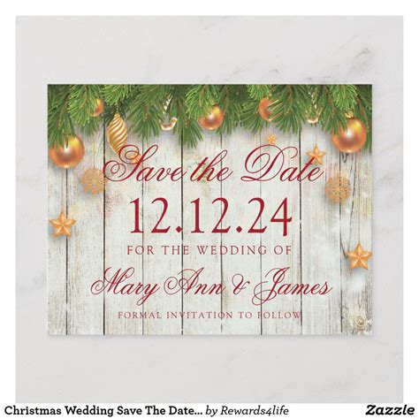 Christmas Wedding Save The Date Gold Baubles Announcement Postcard