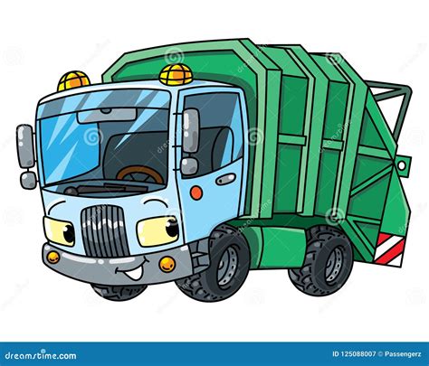 Funny Garbage Truck Car With Eyes Municipal Machinery Stock Vector