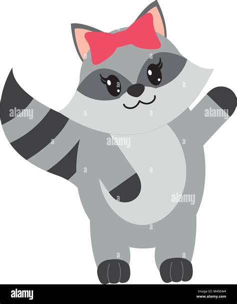 Colorful Adorable Female Raccoon Animal With Ribbon Bow Stock Vector