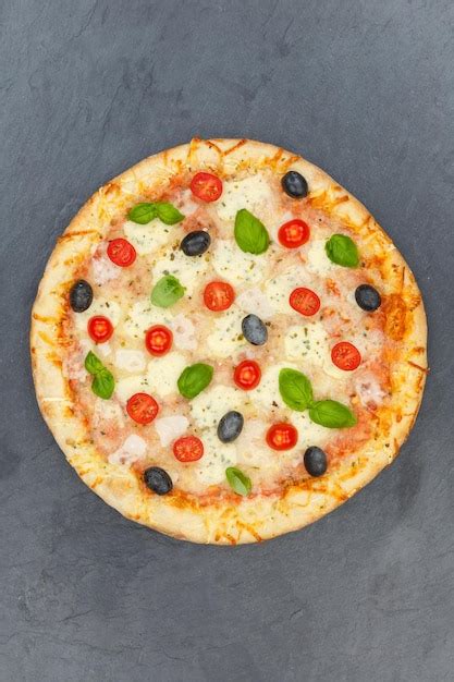 Premium Photo Pizza Margarita Margherita From Above Slate Portrait Format