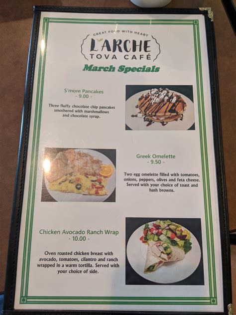 Menu at L Arche Tova Café Winnipeg