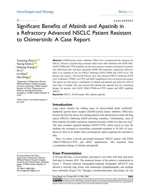 Pdf Significant Benefits Of Afatinib And Apatinib In A Refractory