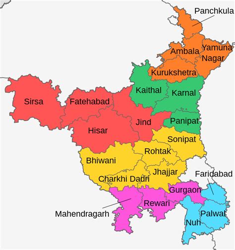 Districts of Haryana Map - List of Locations