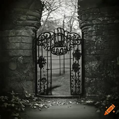 Retro Spooky Haunted Gates With Ghost