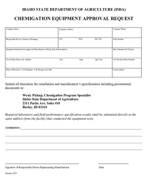 Fillable Online Agri Idaho CHEMIGATION EQUIPMENT APPROVAL REQUEST Fax