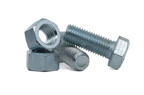 Zinc Plated Bolts And Nuts Isolated On White Background Stock Image