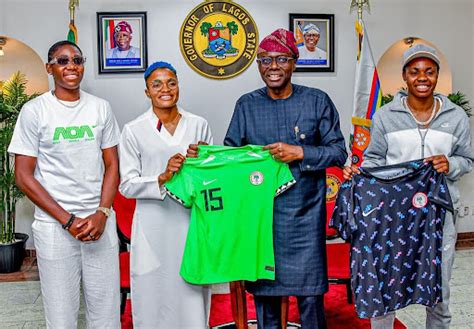 Photos As Asisat Oshoala Rasheedat Ajibade Monday Gift Visit Sanwo Olu