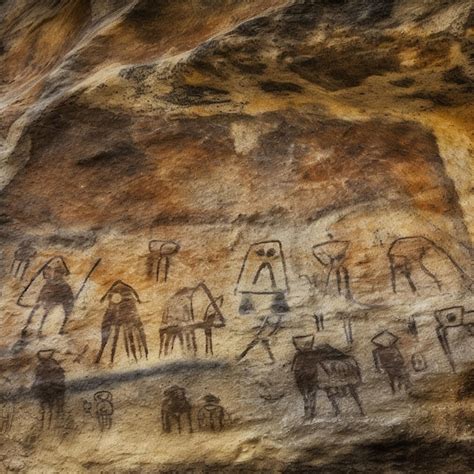 Premium Ai Image Ancient Rock Painting Portraits Of People Animals