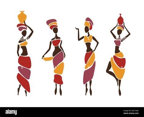 Set Of Beautiful African Women Silhouettes Vector Illustration Stock