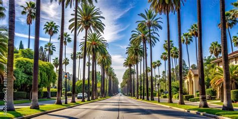 Iconic Palm Tree Lined Street In Beverly Hills Los Angeles Beverly Hills Palm Trees Iconic