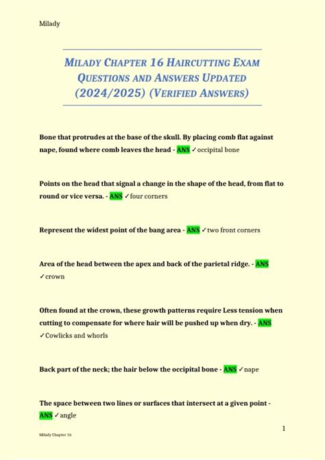 Chapter 16 Haircutting Workbook Answers