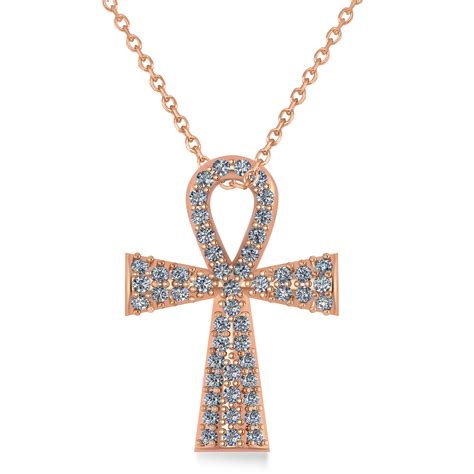 Diamond Ankh Egyptian Cross Pendant Necklace 14k Rose Gold 1ct Ad3592