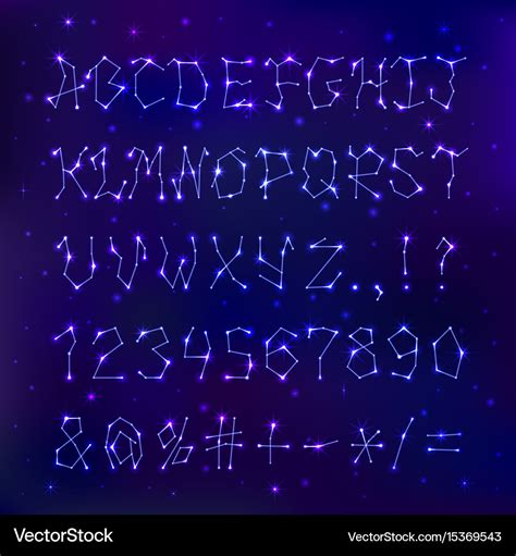 Font Space Constellation Alphabet Typeface Script Vector Image