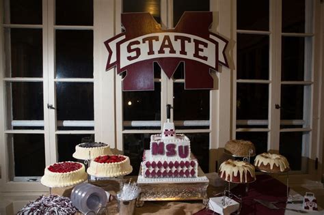 Mississippi State Grooms Table Scape With Cheese Cakes And Bunt Cakes