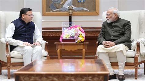 Uttarakhand Cm Pushkar Dhami Meets Pm Modi Invites Him To Inaugurate Global Investment