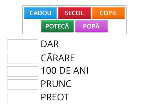 Potrivește cuvântul cu sens asemănător Match up