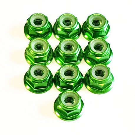 M3 Alum Flanged Lock Nut Green 10 Donuts Racing