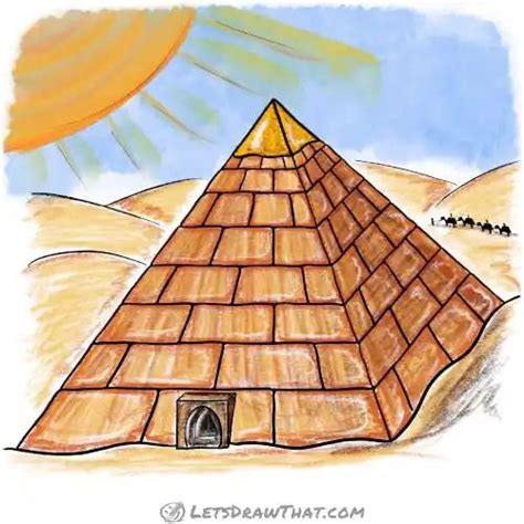 A Drawing Of A Pyramid In The Desert