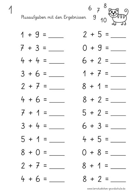 Lernstübchen Plusaufgaben Im Zr 10 Mit Den Ergebnissen 6 7 8 9 Und 10