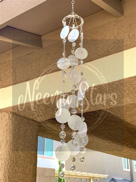 Capiz Shell Spiral Crystal Mobile Wind Chime Suncatcher Etsy Wind