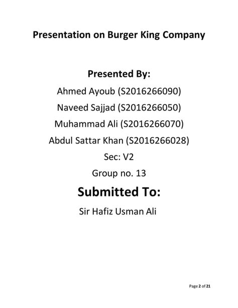 Burger King Project Presentation Report Pdf