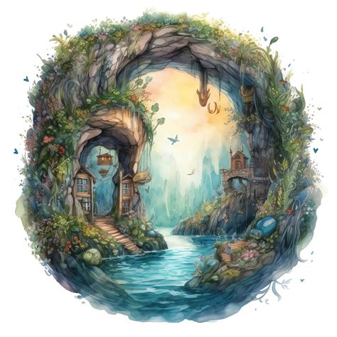 Premium AI Image | Fantasy watercolor fantasy world illustration