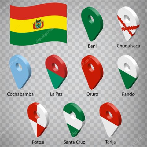 Nueve banderas de los Departamentos de Bolivia orden alfabético con