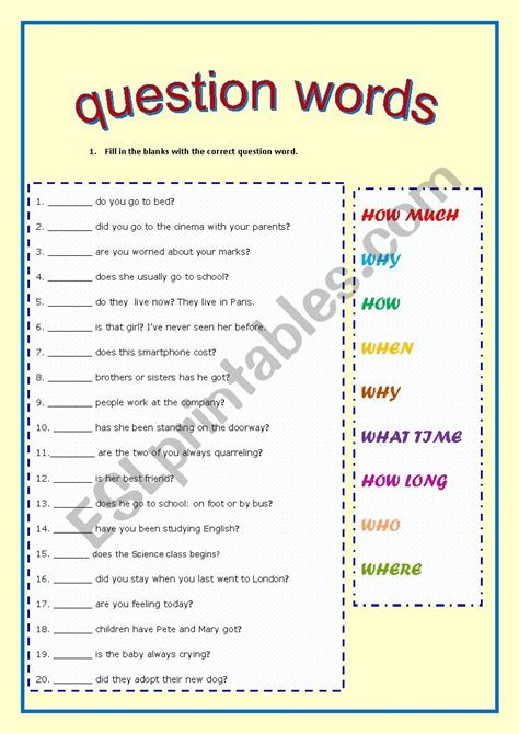 Question Words Esl Worksheet By Jfaraujo