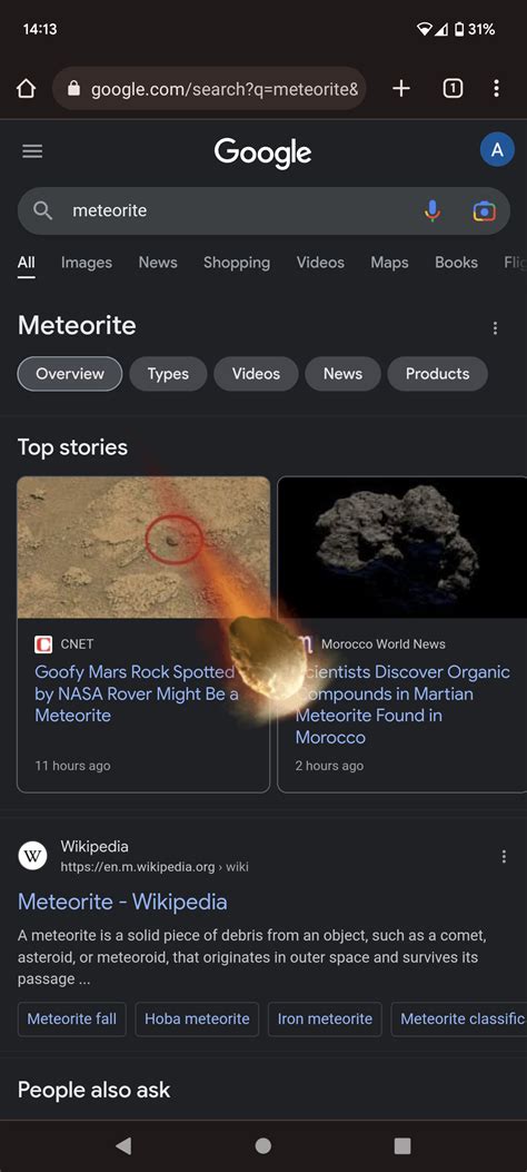 An Easter egg shows up when googling Meteorite : r/funny