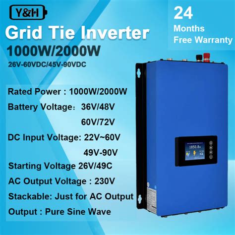 Yandh 1000w2000w Grid Tie Inverter Stackable With Power Limiter Sensor Dc26 60v Solar Input