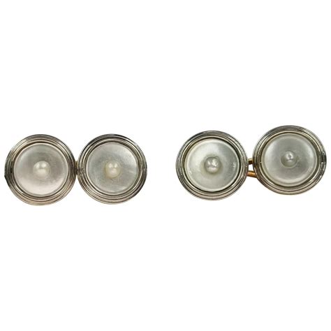 Cufflinks In Karat Gold With Diamonds And Mother Of Pearl Austrian