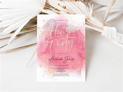 Printable Hens Party Invitation Template Editable Watercolor Etsy