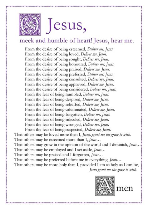 Litany Of Humility In English Catholic Prayer Card Printable A4 Wall