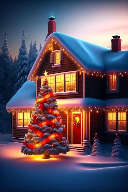 Premium AI Image A House With A Christmas Tree In Front Of It