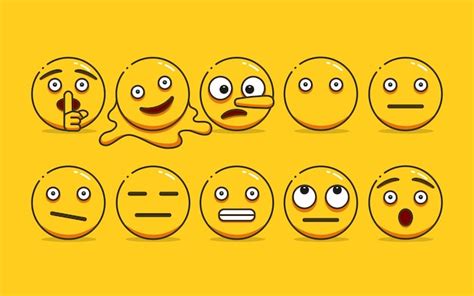 Conjunto De Emoji Amarillo Lindo Con Estilo De Contorno Vector Premium