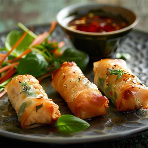 Delicious Asian Chicken Spring Rolls Crispy Flavorful Delights Premium Ai Generated Image