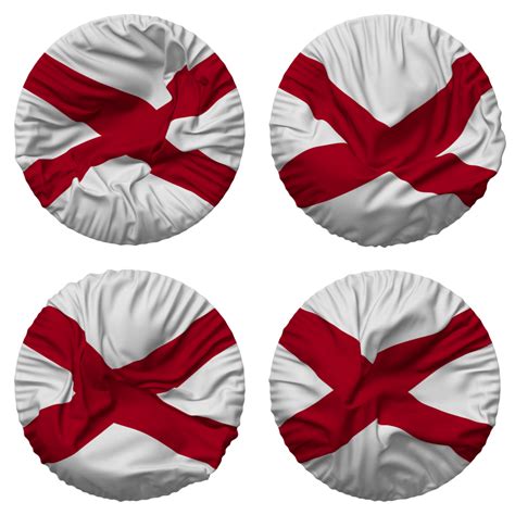 State Of Alabama Flag In Round Shape Isolated With Four Different