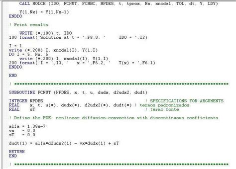 Example Of Routine MOLCH Call From A Program In FORTRAN 90 95