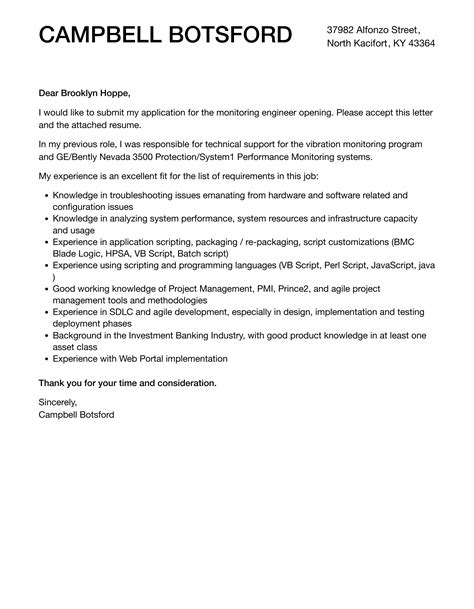 Monitoring Engineer Cover Letter Velvet Jobs