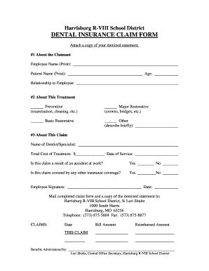 Fillable Online Harrisburg K12 Mo Dental Claim Form Harrisburg R VIII