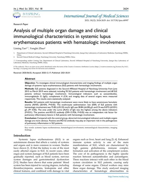 Pdf Analysis Of Multiple Organ Damage And Clinical Immunological