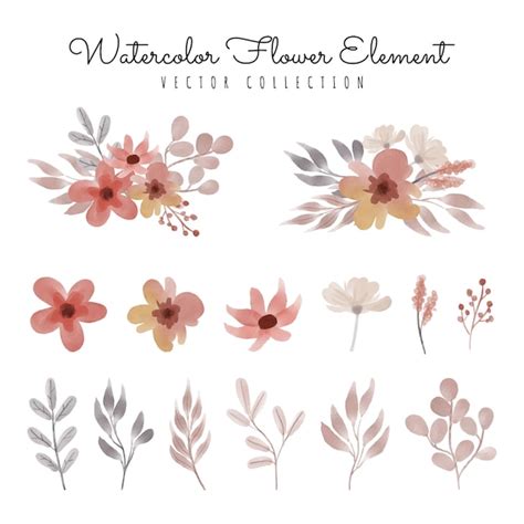 Free Vector Lovely Watercolor Floral Element Collection