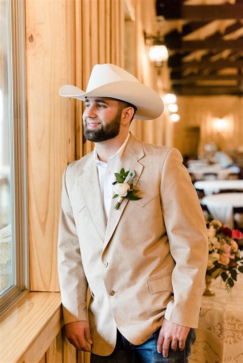 Loving This Oklahoman Groom In His Tan Suit Jacket Matching Cowboy Hat