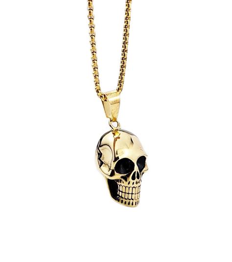 Mens Gold Steel Skull Necklace Mens Etsy Mens Gold Skull Necklace Men Men Necklace