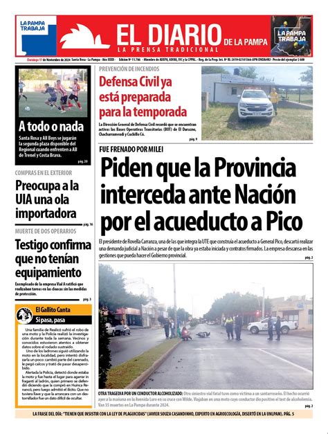 Tapa De El Diario En Papel Domingo De Noviembre De El Diario