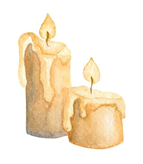 Bougies Aquarelles Flamme Jaune Clair Illustration Vectorielle