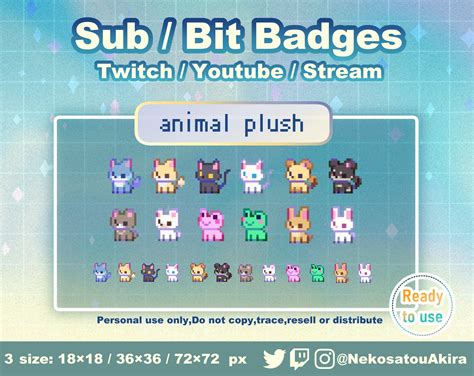 Pixel Art animal Plush Twitch Sub Badges X12 Bit Badges Cute Sub Badges ...