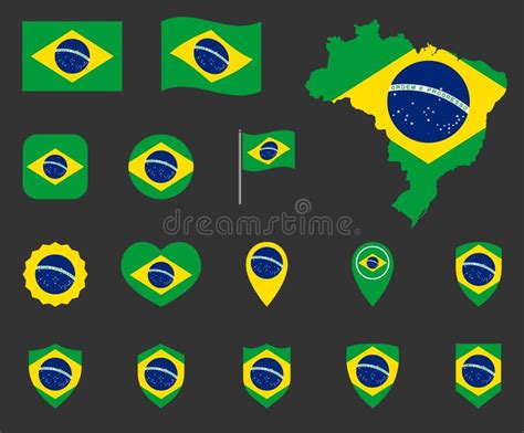 Brazil Flag Icons Set Symbols Of The Flag Of Federative Republic Of