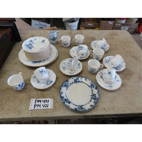 Assorted Bone China Cups + Saucers, Dessert Plates, Creamer, Dinner Plates