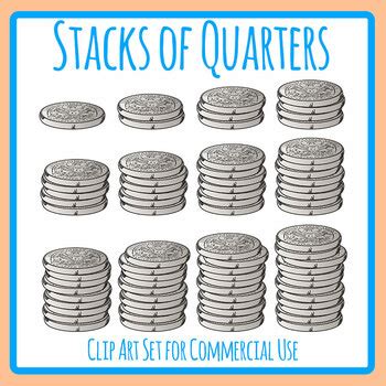 Coin Stacks - 25c Coins / Quarters - US Money Counting Math Clip Art Color